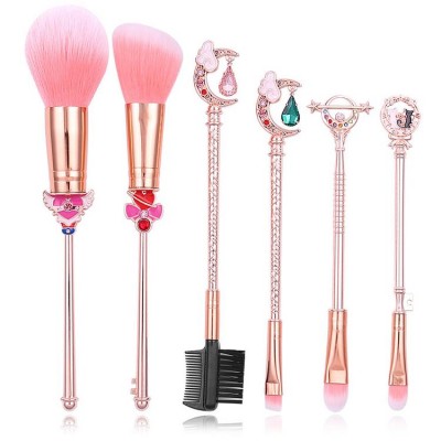 6pcs Pro Blending Powder Blush Eyeshadow Eyebrow with Crystal Cosmetic Sailor Moon Makeup Brushes Set