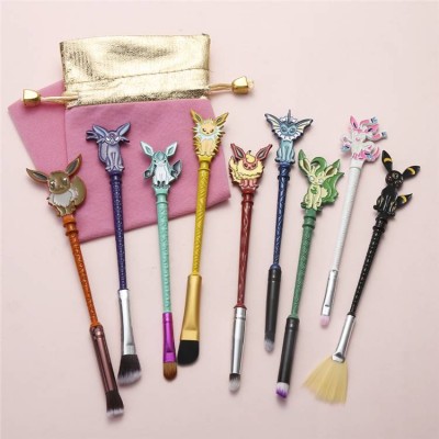 9pcs/set Eyeshadow Make Up Brushes Set Lovely Animals Game Pokemon Go Cosmetic Foundation Brush Pro Blending Metal Makeup Brush